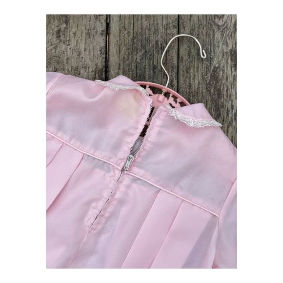 1950s Goosey Gander Pink Party Dress White Floral Embroidery Peter Pan Collar - Picture 7 of 16